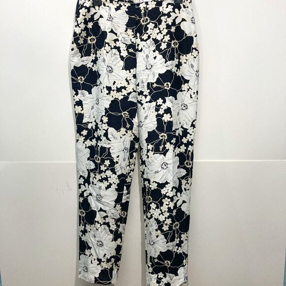 Real Clothes Pants - Real Clothes Floral pant Silk Ivory Black Lightweight Side Zip Size 6